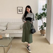 엘르비 뒷밴딩 코튼 포켓 트임 롱스커트(3color)