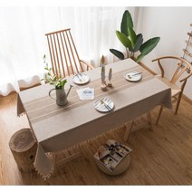 [제이지하우스] 린넨 방수 식탁보, 6인 (140cm x 220cm), 월넛 스트라이프