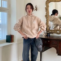 디작소 여성 란니스 양기모 박시 나염 후드 티셔츠