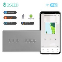 터치스크린패널 bseed wifi 셔터 스위치 이중 벽 스마트 블라인드 크리스탈 터치 스크린 롤러 셔터 스위치 무선 스마트 라이프 tuya 앱, 회색