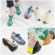 여성 캐주얼 스니커즈 독특한 디자인 멋진 배색 돈피 스웨이드 메쉬 스니커즈