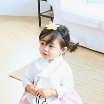 꽃삔 나리 한복 머리띠 아기 땋은머리밴드