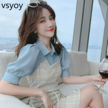 vsyoy 스키니 스킨 스커트 정장 여성의 2023 여름 배꼽 드레스 외국 스타일 나이 감소 기질 투피스 세트