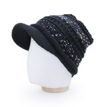 베이직엠 중년 여성 겨울 니트모자 챙니트 보글보글 배색