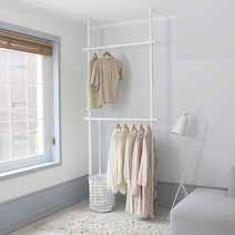 튼튼한 고정식 드레스룸 38파이 2단 철제 스탠드 옷걸이 벽행거, 블랙