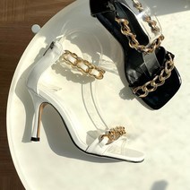 뒷지퍼 체인 스트랩샌들힐 스퀘어샌들 포인트힐 9cm