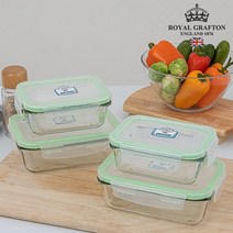 [로얄그래프톤] 글라스쿡 밀폐용기 550mlX2개 350mlX2개 / 직사각4조 (업체별도