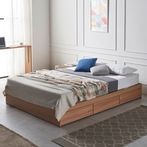 동서가구 이즈 카이 헤드리스 수납 침대 + 독립스프링 매트리스포함 슈퍼싱글 / 퀸, 오크