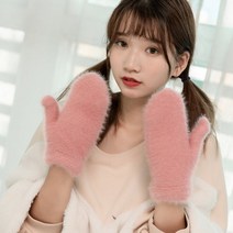 벙어리장갑 사랑스러운 여성 겨울 니트 양모 두꺼운 캐시미어/벨벳 검은 장갑 귀여운 핑거리스 솔리드 Guantes L83, [01] 싱글 사이즈, [10] B Pink