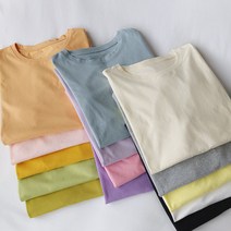 라운드넥반팔티 와이드 루즈핏 여성 여름 슬림핏 심플 솔리드 무지 이지 배기 면 캐주얼상의 2687190670