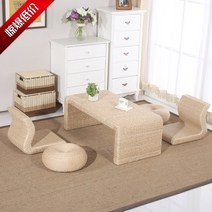 라탄테이블 미니 베란다 낮은 티 테이블 라탄 의자 등나무 빨대 일본 베이 창 작은 다다미 커피 창틀 발코니 커피 차 과 바닥, 킹 사이즈 + 2석, 차림새