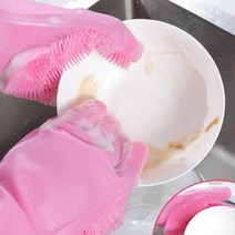 실리콘 솔달린 미끄럼방지 고무장갑 청소 샴푸 미용실, 핑크