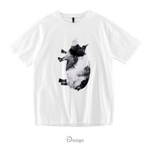 CATCHDEE 오리지널 디자인 개성 레트로 남성 잉크 튀는 돼지 얇은 통기성 흰색 면화 반팔 티셔츠 조수