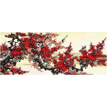 FUYUXIN 매화꽃 풍경화 인테리어 보석십자수 전체수 DIY/세트 220512609, 120*55cm, 원형비즈