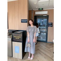 여름반팔원피스 전문점 텐셀 여성 주름 디자인감각 매너 라운드넥 벌룬소매 허리보정 롱 2600973265