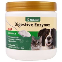 NaturVet 소화 효소 플러스 프로바이오틱 반려견 및 고양이용 분말 8oz227g 2팩