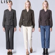 [리스트(LIST)] 플로럴 브이넥 카라 허리끈 블라우스