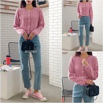 라운드넥 꽈배기 가디건 세미 크롭 가디건 올리졸리3MN58