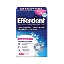 Efferdent 리테이너 클리닝 태블릿 치과 가전제품용 틀니 클렌저 태블릿 완벽한 세척 126정 efferdent 스토어 방문하기, 126 Count_완벽한 세척