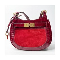 Tory Burch Lee Radziwill Embossed Croc Frame Small Saddlebag Roma Red NWT NEW