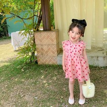 PigPug 여자 어린이 치마 도트 수려한 민소매 원피스 공주 치마