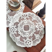 단색 레이스 자수 코스터 테이블매트 원형 타원형 도일리 패드릭 깔개 덮개, 타원형 (L) 32*20, 살구, 1개