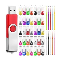 50팩 128MB USB 플래시 드라이브 대용량(랜야드 포함) 2.0 썸 스위블 스토리지 팩 대용량(데이터 백업용 LED 라이트 10가지 색상
