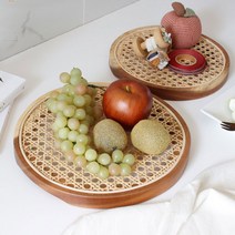 라탄 케인 트레이 타원 원형 라탄 쟁반 인테리어 소품 디자인 상품, 타원형