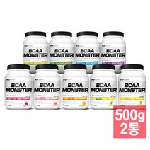 BUP BCAA몬스터 500g 2통 소다맛/파인애플/레몬/포도/복숭아/사과/오렌지/체리/망고 아미노산 헬스보충제 BCAA, 사과, 레몬