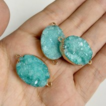 원석 펜던트 탄생석 천연1pc 천연 블루 druzy 스톤 펜던트 커넥터 금속 미네랄 표본 크리스탈 마노 슬라이스 펜던트 매력 지오드 러프 쥬얼리 팬던트, 19 약 20-30mm