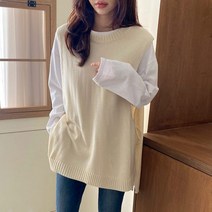 브이와이 여자 오픈조끼 박시핏 롱니트 베스트