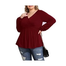 Hanna Nikole Womens Plus Size Wrap V Neck Tunic Empire Waist Babydoll Tops Loose Ruffle Causal Flowy