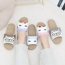 노리스 커플 여름 왕골 라탄 린넨 고양이 슬리퍼