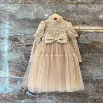 쉬폰 레이스 리본 드레스 소녀 여아 생일 파티 화동 하객룩 긴팔 원피스 기모