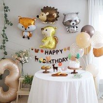 [파티조엘] 숲속 친구들 파티세트_고슴도치 너구리 다람쥐 여우 귀여운 동물풍선 생일파티, 숲속 친구들 파티세트와 풍선 스탠드