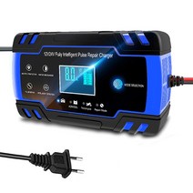 EAFC 자동차배터리충전기 배터리재생기 고속 자동차 배터리 충전기 8A 12V 24V 지능형 펄스 수리 습식 건식, 02 Blue EU Plug