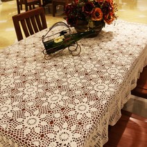 손뜨개 꽃 면레이스 테이블보, 120x170CM, 베이지펄