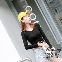 알리팡(Alipang) 여성긴소매티셔츠 주름긴소매티셔츠 주름티셔츠 주름크롭티