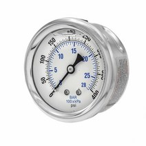 액체 충전 센터 백 마운트 압력 게이지 6.4cm(2.5인치) 다이얼 0400 PSI 0.6cm(1/4인치) 수 NPT 연결 스테인리스 스틸 케이스 및 베젤 (1) 5888, 1