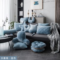 벨벳 극세사 모던 붙박이의자쿠션 등방석 의자 침대 사무실 허리 쿠션, 크리스탈 벨벳-블루