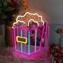 강아지 고양이 드라이룸 대형견 WooBong 감자 튀김 핫도그 햄버거 모양의 네온 사인 음식 라이트 홈 램프, 01 Popcorn