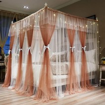 Joyreap 4 코너 포스트 캐노피 침대 커튼 여아용 - 코랄 & 화이트 아늑한 드레이프 그물 - 귀여운 공주 스타일 장식 액세서리(레드디쉬 브라운 너비 149.9cm x 길이, 47 W 78 L 82 H/(Suggested for