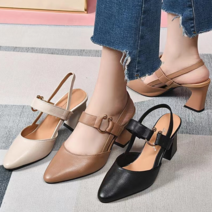 여성 패션 힐 슈즈 여름샌들 스틸레토 솔리드 청키 샌들