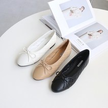 1.5cm 둥근코 발편한 쿠션 퀄팅 리본 플랫슈즈 3컬러