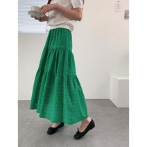 롱 펀칭 물결 레이스 캉캉 써클 허리밴딩 여름 스커트