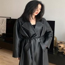 블랙롱코트 여성겨울롱코트 여성가죽롱코트 가죽코트여성 남성롱가죽코트 가죽롱코트 여성용 롱 오버사이즈 블랙 가죽 트렌치 싱글 루즈 세련된 한국 패션 봄 가을