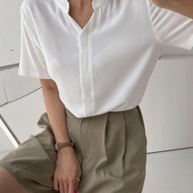 바보사랑 여자 반팔 무지 솔리드 면접 기본 일자 단색 블라우스.옷자락(무료배송)