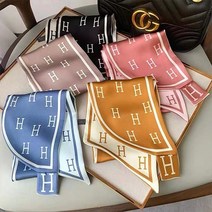 [6컬러] 워더미 고리 H 이니셜 프린트 여성 쁘띠 실크 방도 스카프 W421