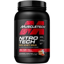 Muscletech 머슬테크 Nitro Tech 100% 유청 골드 딸기 쇼트케이크 맛 921g(2.03lbs) 웨이프로틴 류신 빠른 흡수 헬스보충제 근육 성장 회복 체중 관리, 2.03 lb