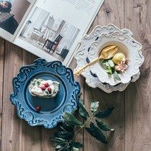 바로크 레이스 접시 빈티지 플레이트 샐러드 그릇 파스타볼, 화이트, 6인치 볼, 1개